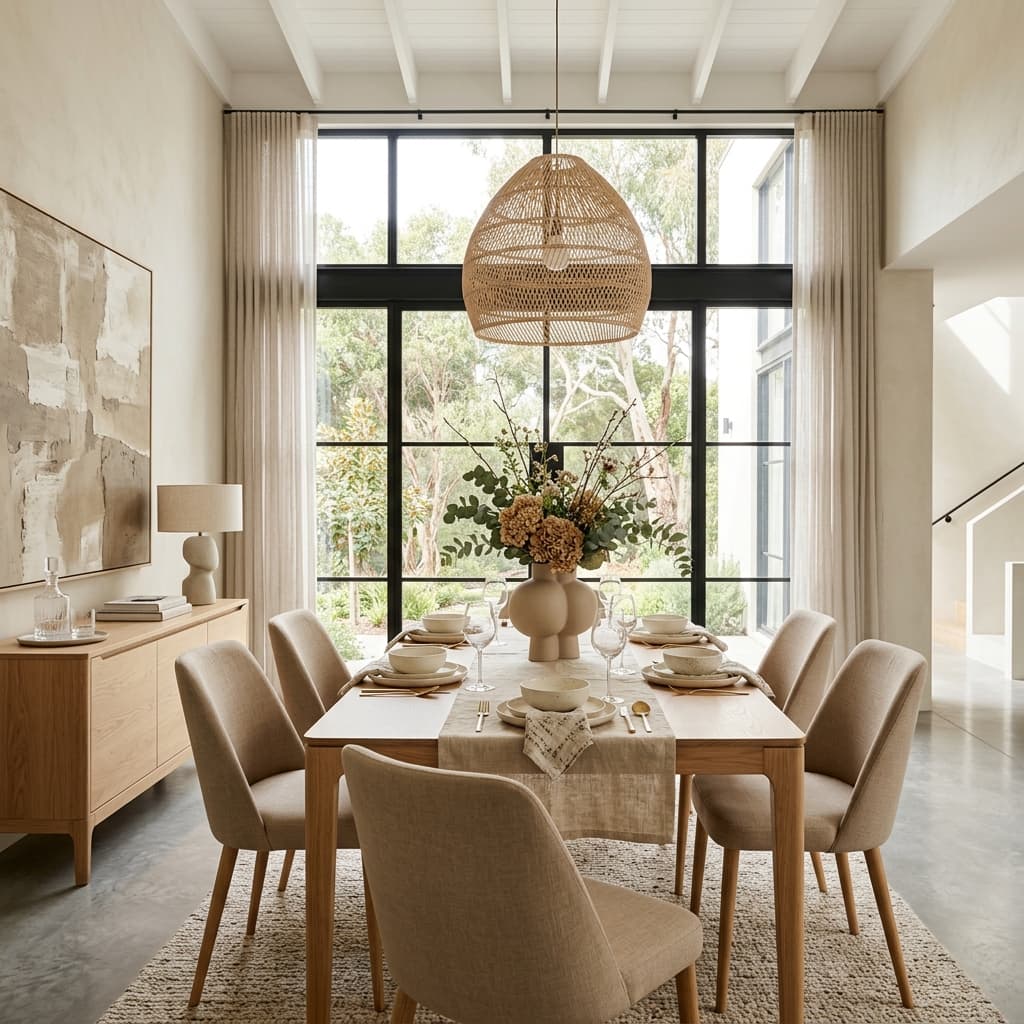 Elegant minimalist dining area staging